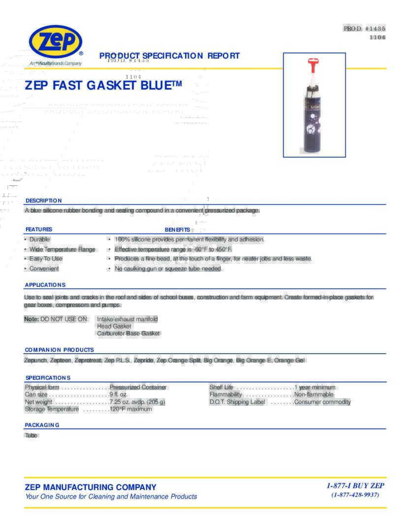 ZEP FAST GASKET BLUE 7.25 fl. oz./214ML (12/CS) (143501C) 3 ZEP FAST GASKET BLUE 7.25 fl. oz./214ML (12/CS) (143501C) - Image 3